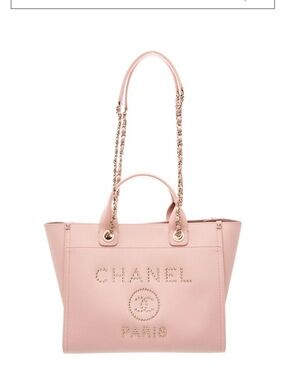 CHANEL Pink Leather Tote with Gold Chain-Strap Accents
